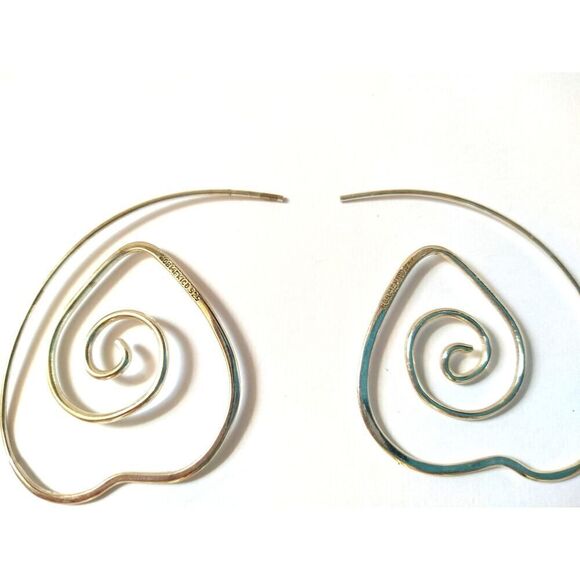 HOB Mexico Signed Spiral Hearts Hoop Earrings Sterling Silver 925 - Picture 3 of 3